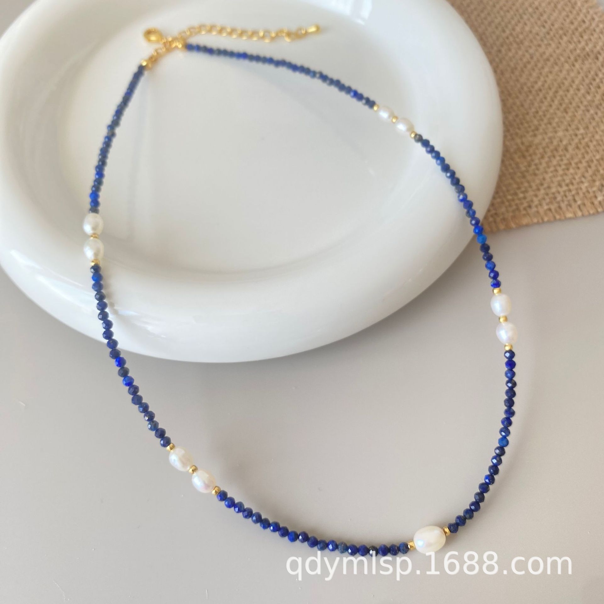 The new Korean version lapis lazuli freshwater pearl necklace is a versatile, high-end, light luxury, simple and fashionable collarbone chain pic 5