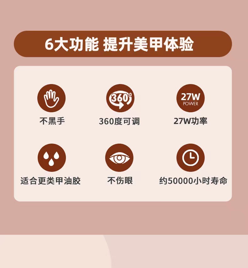新款美甲光疗灯粘甲片便携式充电款快干36W玫瑰莲花灯烤跨境批发详情7