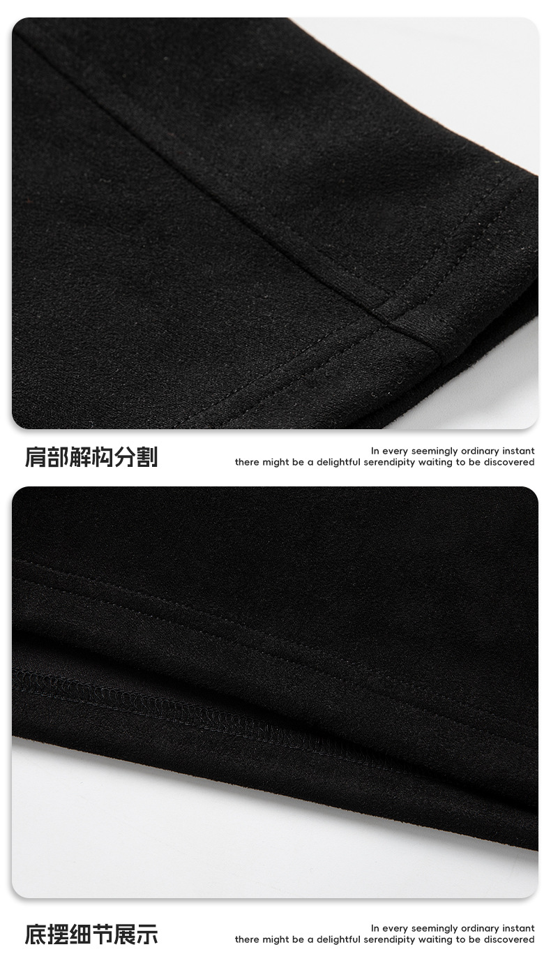 韩路男装 麂皮绒美式圆领T恤男女款夏季宽松质感刺绣潮牌短袖体恤详情29