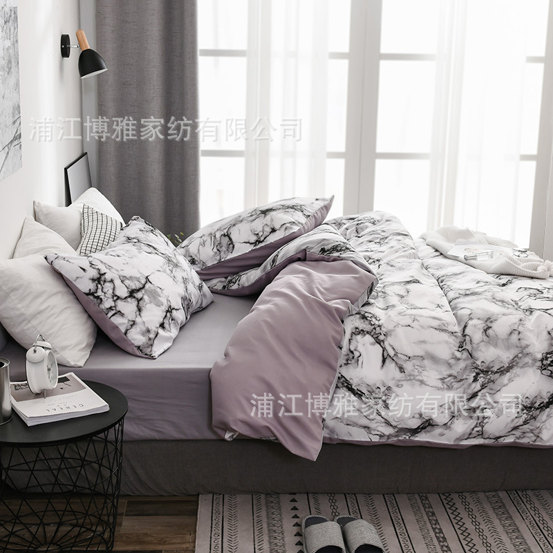 Boya Home Textiles Cross-border Amazon marble-patterned pure cotton plain printed quilt covers, pillowcases, two or three pieces bedding sets pic 10