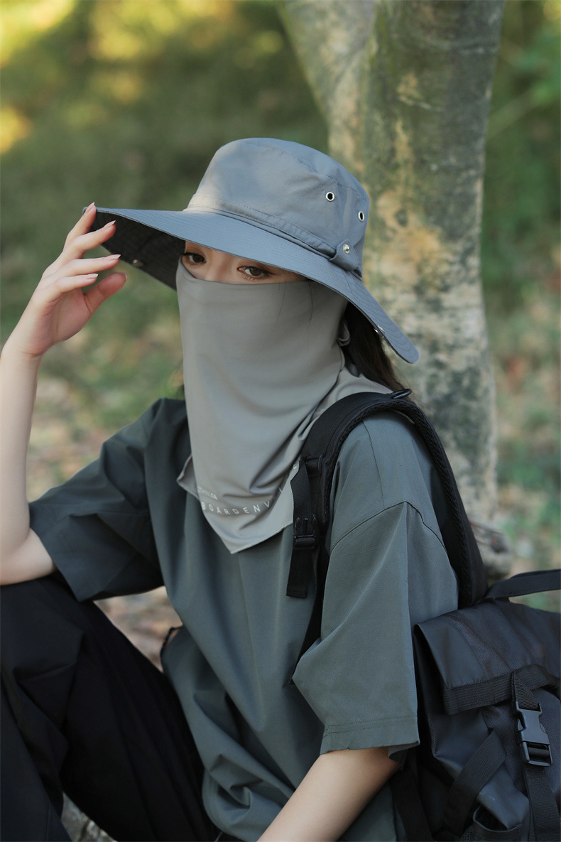 大沿防晒遮脸面纱罩遮阳帽子女士夏季登山帽户外男防紫外线钓鱼帽详情6