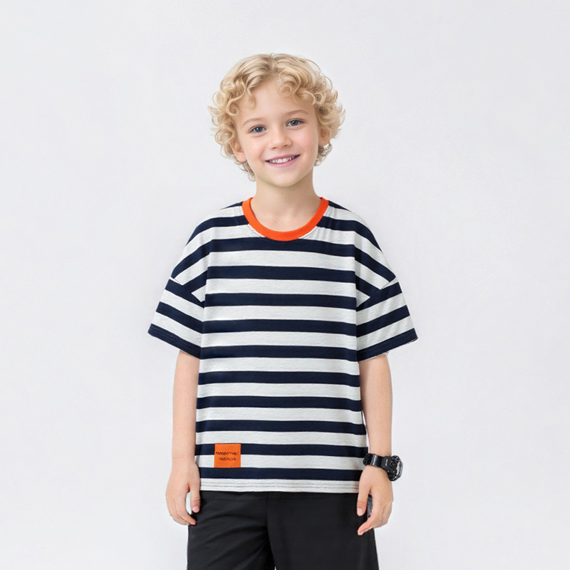 夏季童装韩版新款儿童运动短袖 大童潮款条纹上衣男童短袖t恤批发详情3