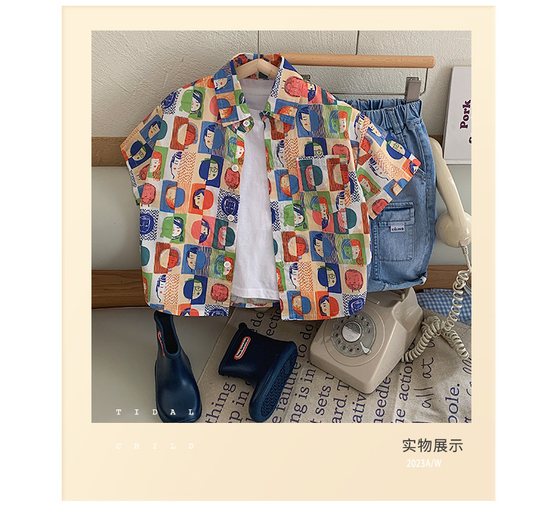 夏季童装男童短袖衬衣中小儿童头像满印衬衫韩版男宝宝衣服现货详情3