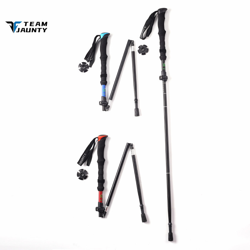 Cross-border best-selling high-strength four-section telescopic folding short trekking poles EVA outdoor straight-handled poles with storage bags in stock pic 3