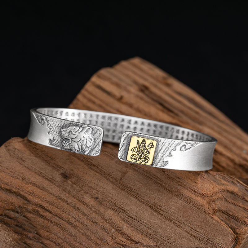 Hot-selling item: Twelve zodiac signs, eight Guardian Deities, zodiac Buddha silver-plated bracelet, aged and retro style, open Thai silver bracelet pic 5