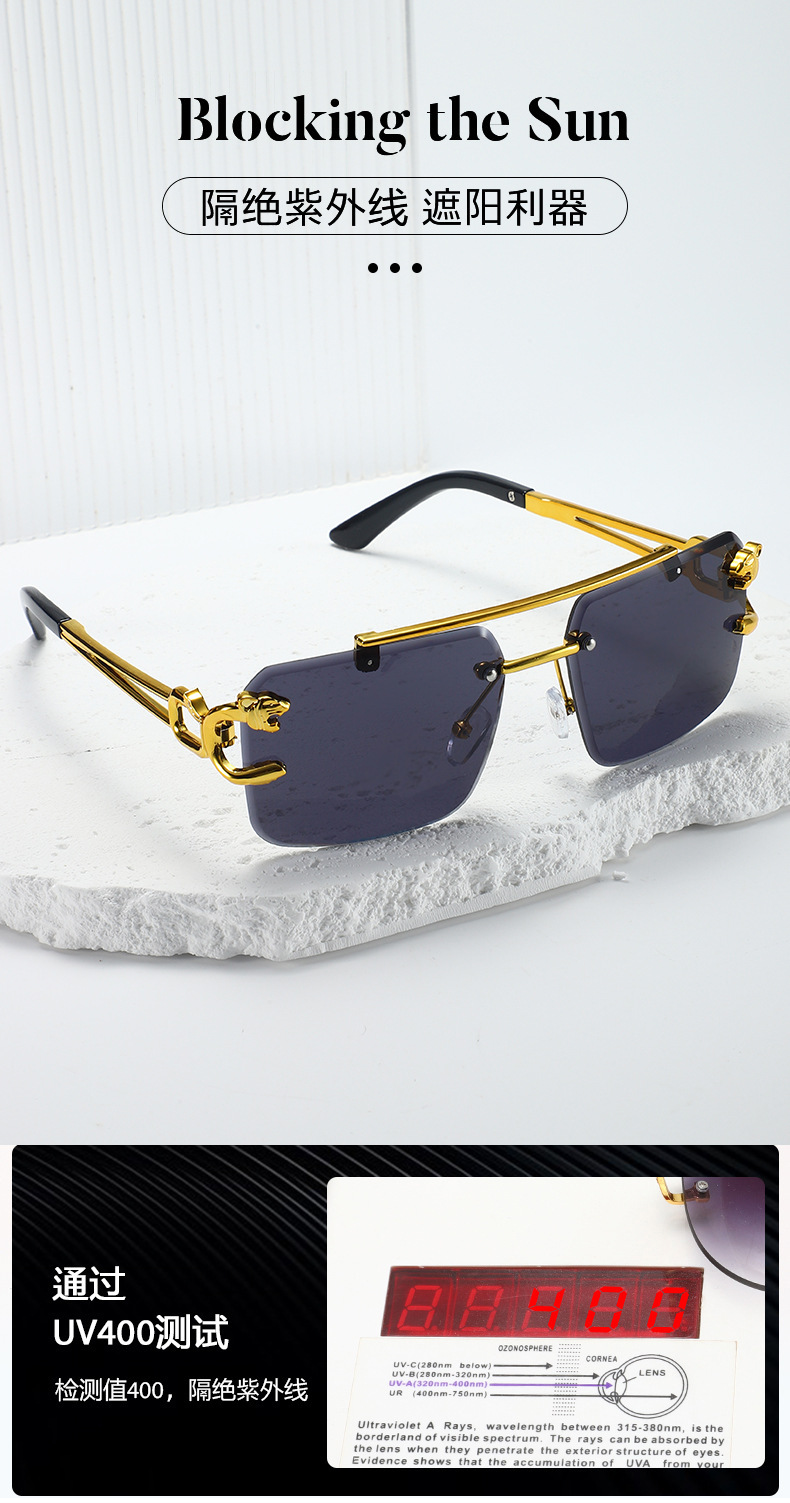 新款时尚个性无框豹子头双梁太阳镜潮流户外驾驶个性潮流墨镜详情5