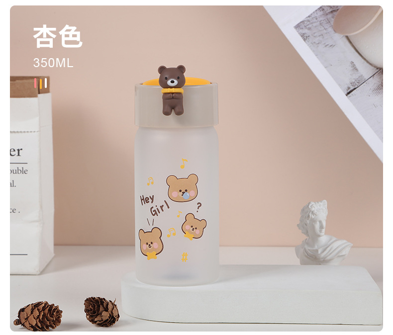 韩国可爱ins风玻璃杯lucky熊高硼硅水杯杯硅胶提手立体萌物厂家详情10