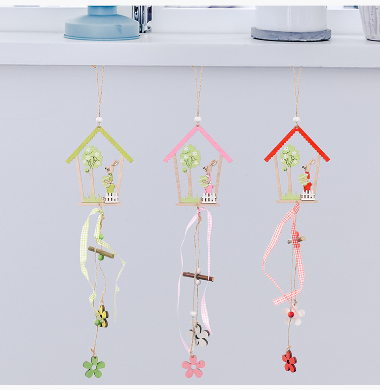 New cross-border Easter decorative items: Earrings, Easter egg house, egg-shaped rabbit wooden pendant, egg-shaped wooden house pendant, exquisite and durable pic 8