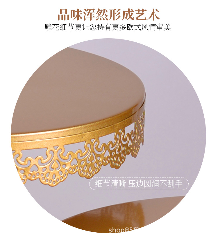 金色蛋糕架婚庆道具轻奢欧式甜品高脚托盘金属三件套晚会摆件套餐详情7