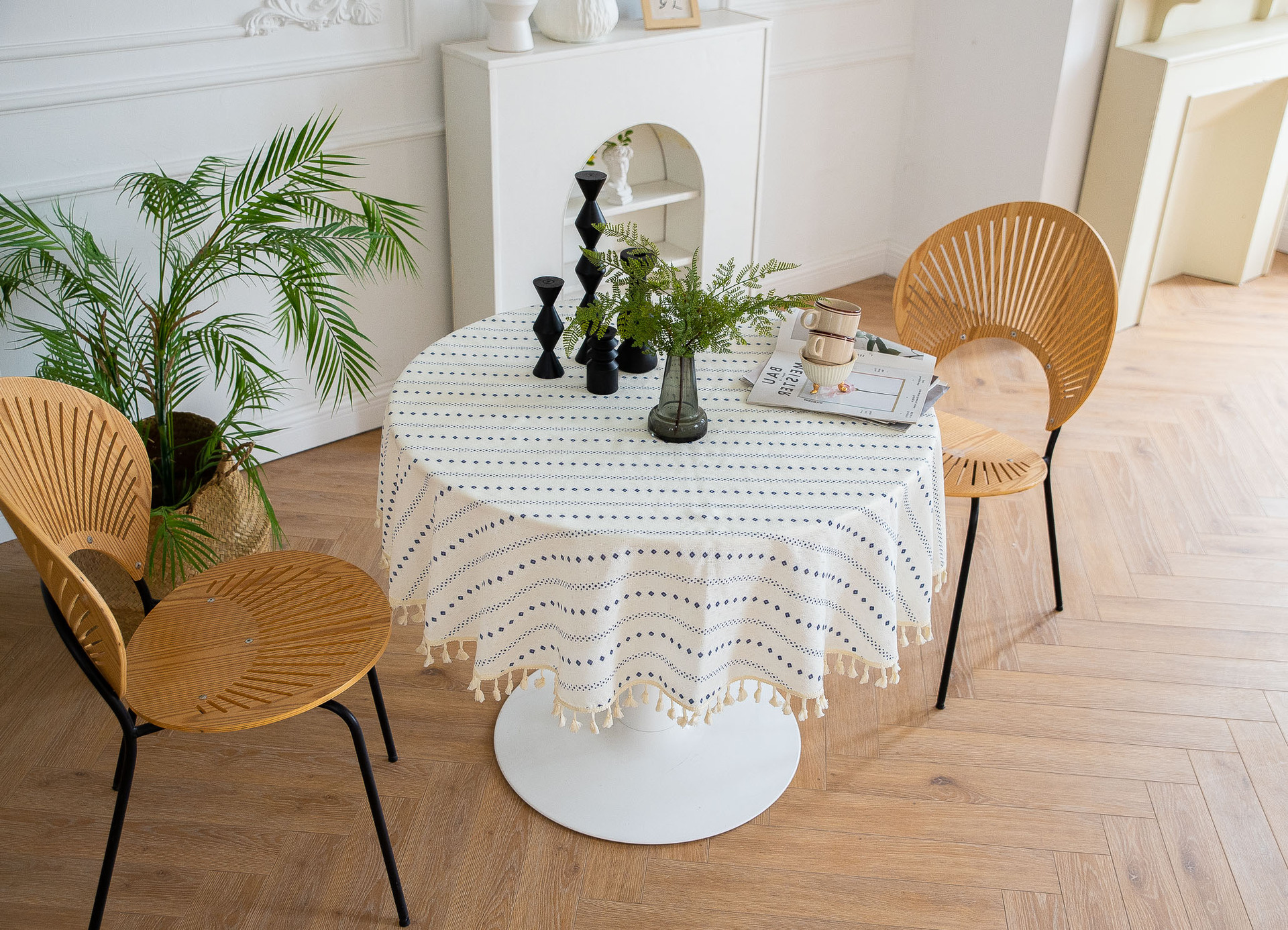 Cross-border Amazon Japanese plain tablecloth, Japanese fresh and light blue striped pure cotton and linen tablecloth and desk cover pic 21