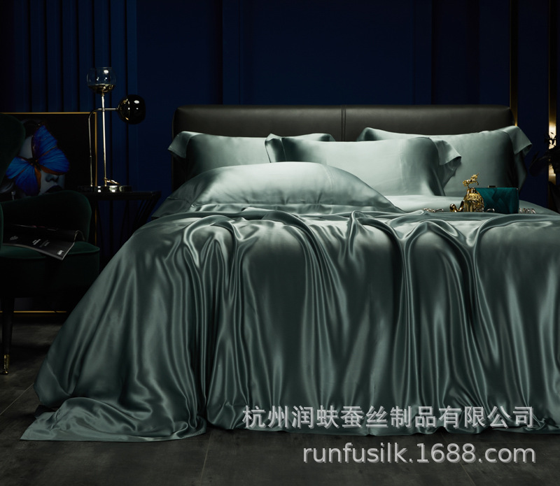 Heavyweight 25mm 100% mulberry silk bedding, wedding silk four-piece set, silk quilt cover and bed sheet pic 44