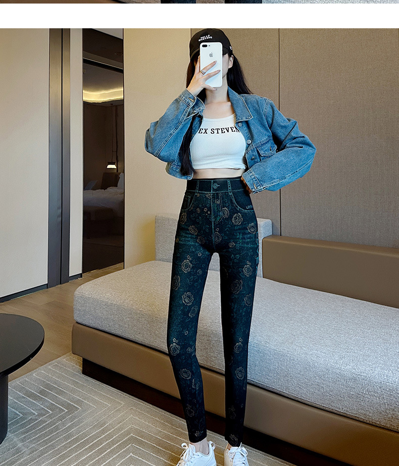 Spring imitation jeans for women, tight stretch high-waisted pants that look petite, Korean-style versatile 9-inch pants, leggings for women pic 18