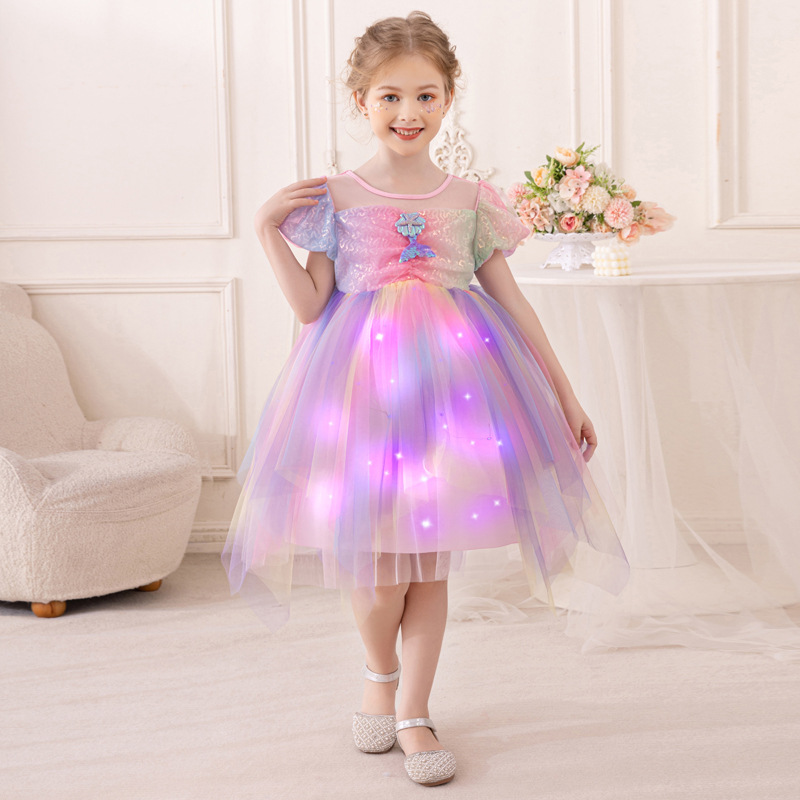 纯棉跨境女童连衣裙独角兽童裙女宝宝蓬蓬裙发光美人鱼公主裙代发详情9