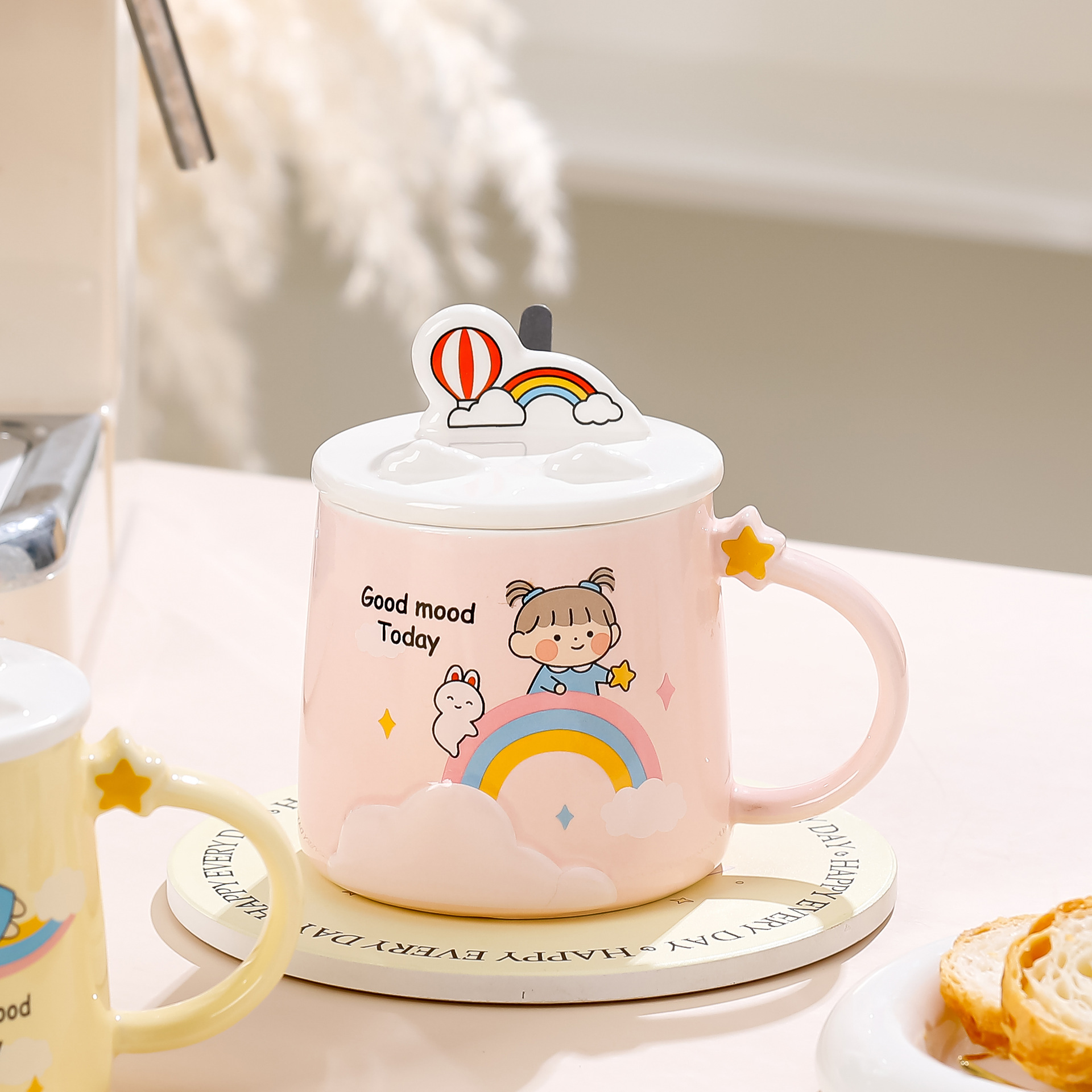 Cute girls, ceramic water cups, high appearance level, household ceramic cups, mugs, souvenirs, cartoon couple cups pic 4