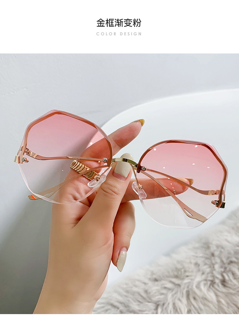 2022 New Korean-style trendy light-colored transparent sunglasses for women, a popular UV-blocking frameless glasses pic 15