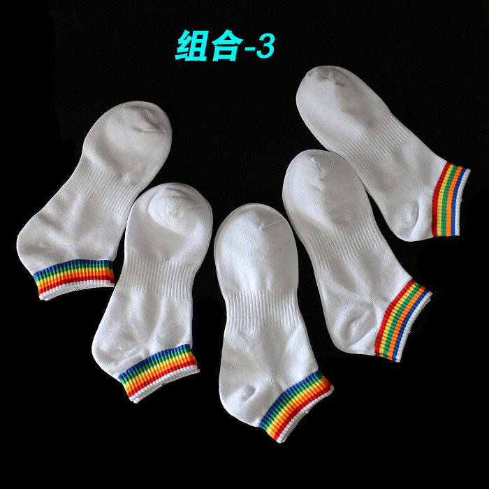 5双装组合彩虹条纹袜子男袜休闲运动袜个性潮船袜短袜春夏季薄款详情20