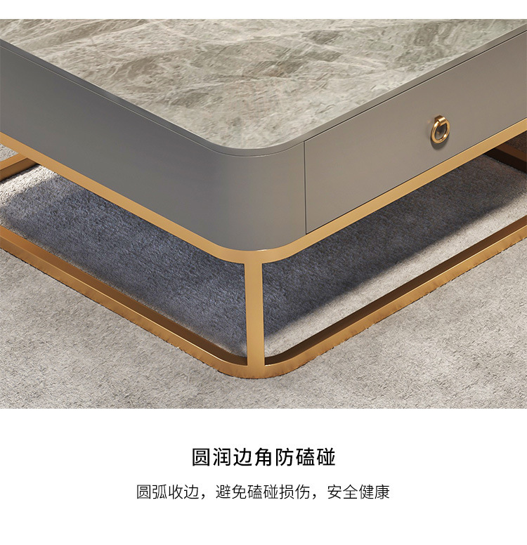 Light luxury and simple glass bright coffee table, square-sized combination, extendable coffee table, Italian-style small apartment rock plate tea table pic 23