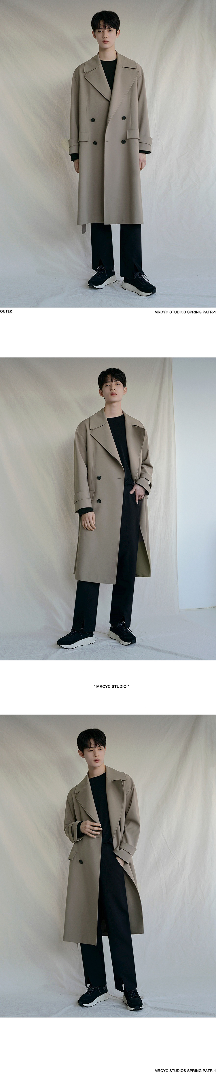 MYQ秋季韩版宽松纯色翻领男士中长款风衣卡其色披风轻熟外套男详情8