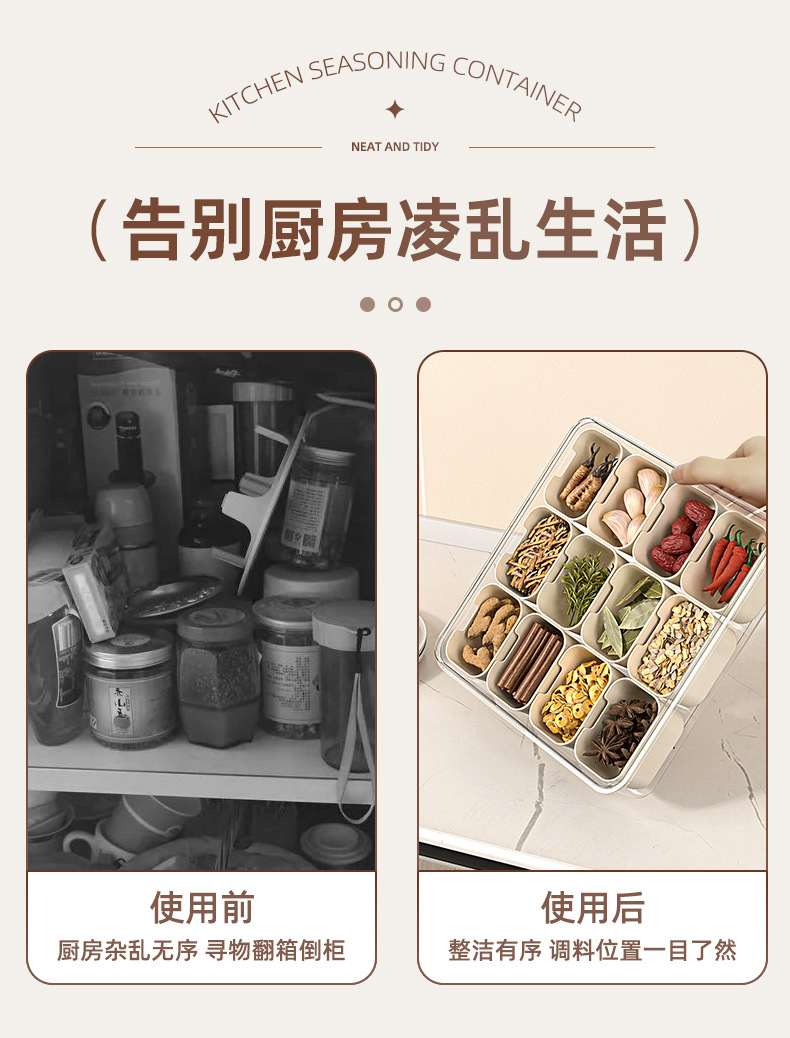 厨房八角桂皮调味品收纳盒手提透明大容量食品级调料盒分隔香料盒详情7