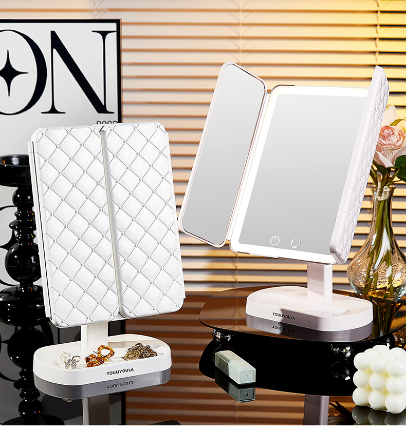 贝壳led化妆镜子带灯充电款智能三色调光折叠镜子三倍放大美妆镜详情16