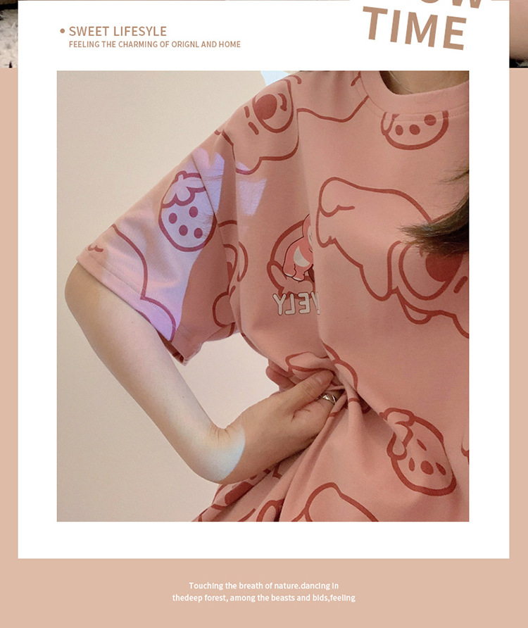 新款睡衣女夏季短袖短裤棉质套装韩版学生甜美可爱卡通女士家居服详情7