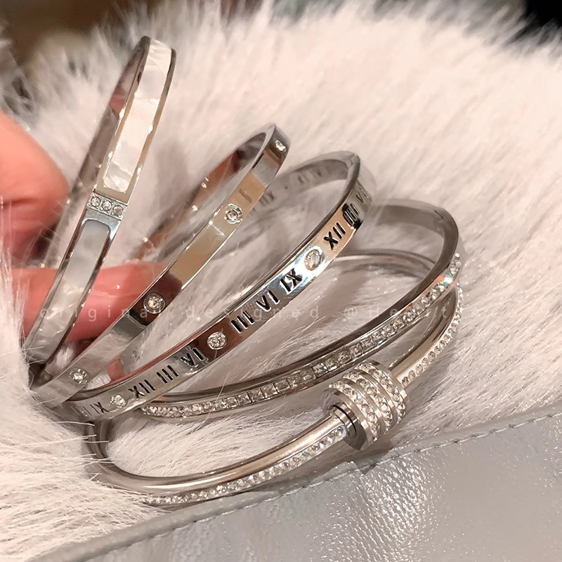 Silver titanium steel bracelet for women, high-end look, zircon plain ring bracelet, jewelry, silver bracelet, bracelet, string bracelet, new style pic 44