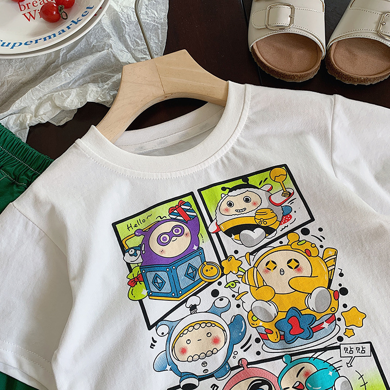 Niño camiseta verano 2024 nuevo niño niño korean versión algodón manga corta bebé dibujos animados lindo casual top pic 14