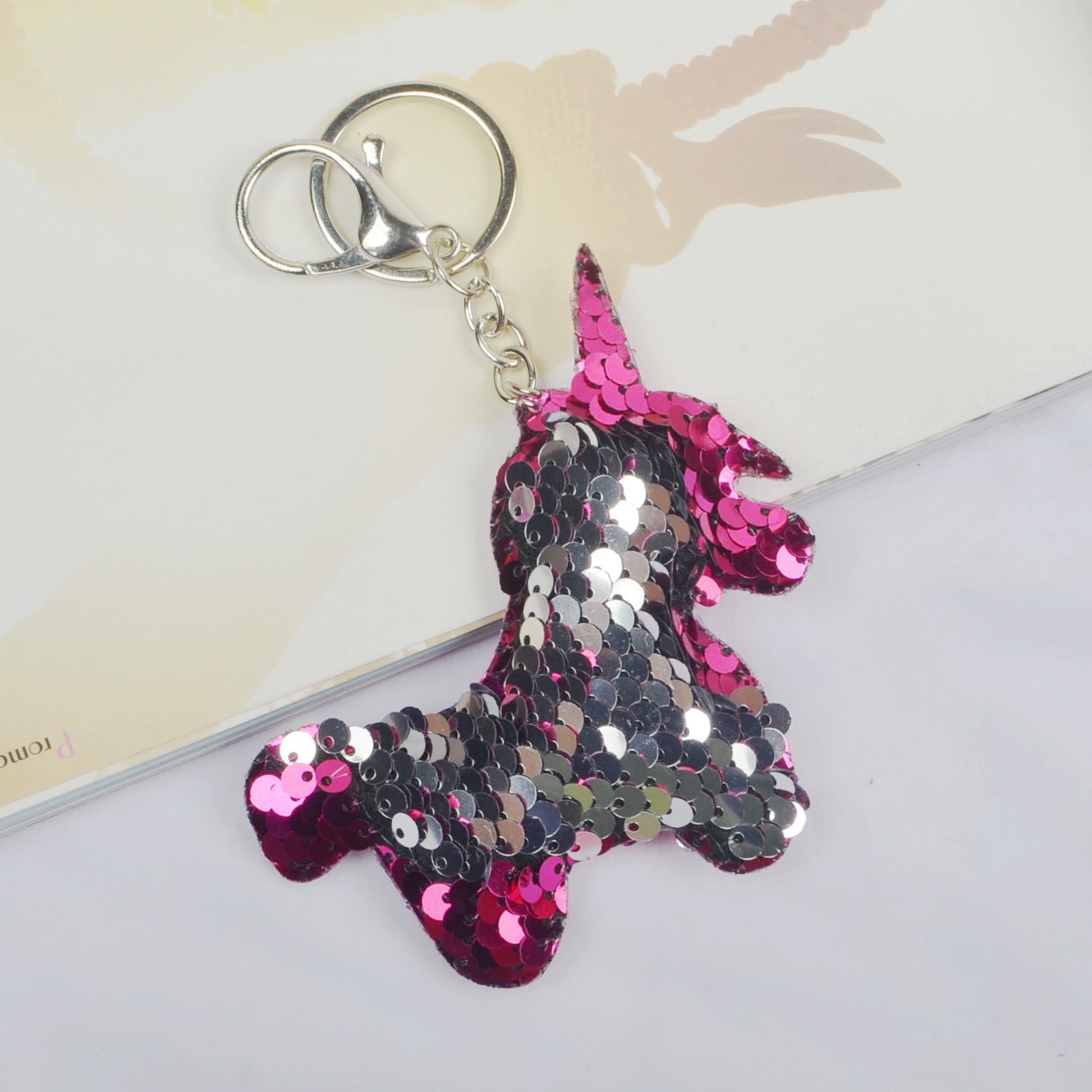 双面亮片包包独角兽海豚火烈鸟钥匙扣动物美人鱼礼品挂件跨境爆款详情32