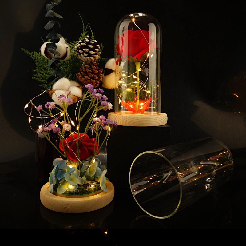 美女与野兽绒布玫瑰花灯玻璃罩灯 永生花小王子玫瑰花情人节礼物详情24