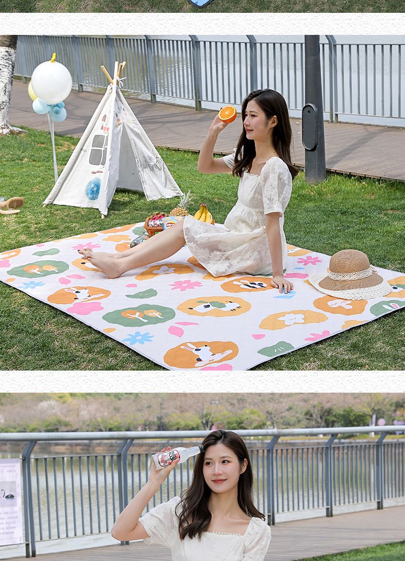 卡通满印花野餐布旅游防潮防虫野餐垫 便携式加厚防潮垫露营地垫详情17
