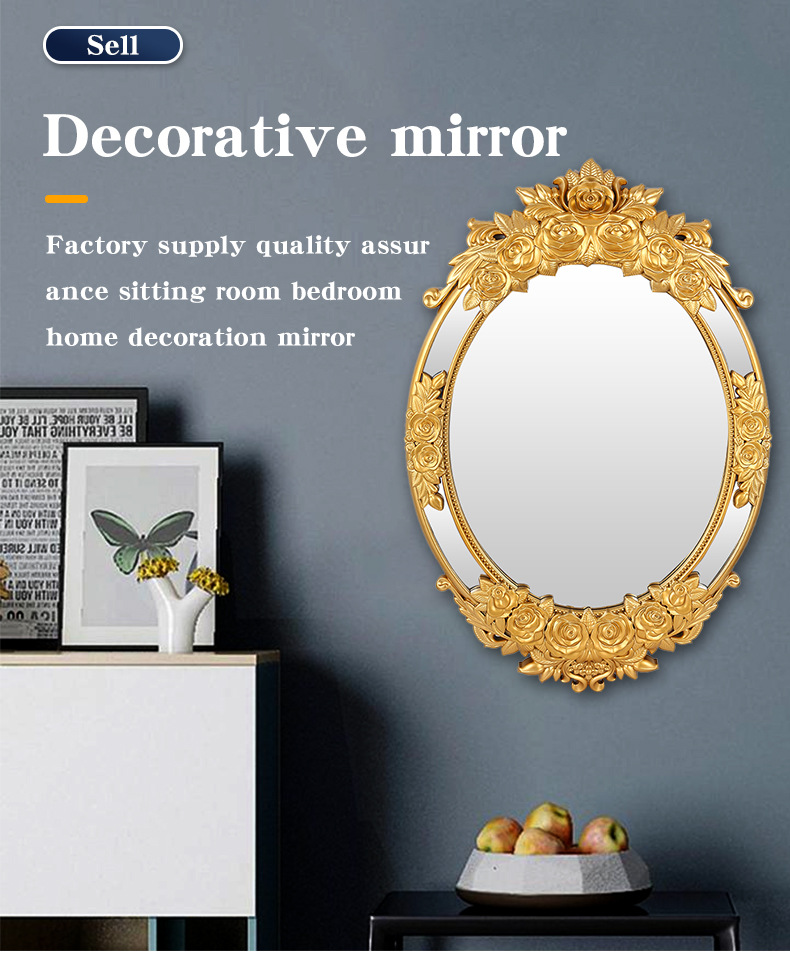 New artistic and creative decorative European-style light luxury carved flower decorative mirror wall hanging pic 2