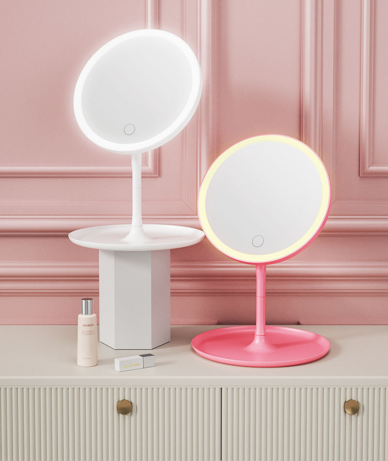 Wholesale of LED lighting for internet-famous makeup mirrors, desktop charging beauty mirrors, and three-color light sources for student dormitories pic 10