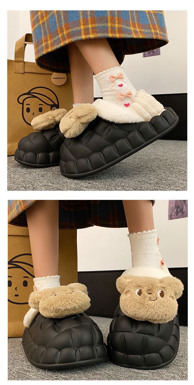 可爱毛绒熊可拆卸棉拖女冬季外穿室内EVA厚底防水踩屎感保暖棉鞋详情5