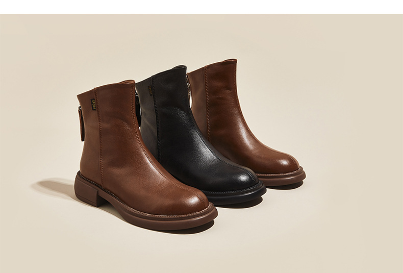 秋冬加绒真皮马丁靴女 韩版后拉链瘦瘦女靴子复古中帮大码休闲鞋详情28