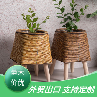 爆款藤编花架三角支架花盆桌面创意多肉收纳容器植物架草编盆批发详情2