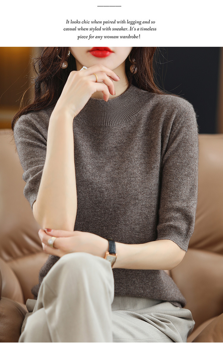 2024新款春秋半高领五分袖羊毛打底衫女中袖修身毛衣女西装伴侣内详情39