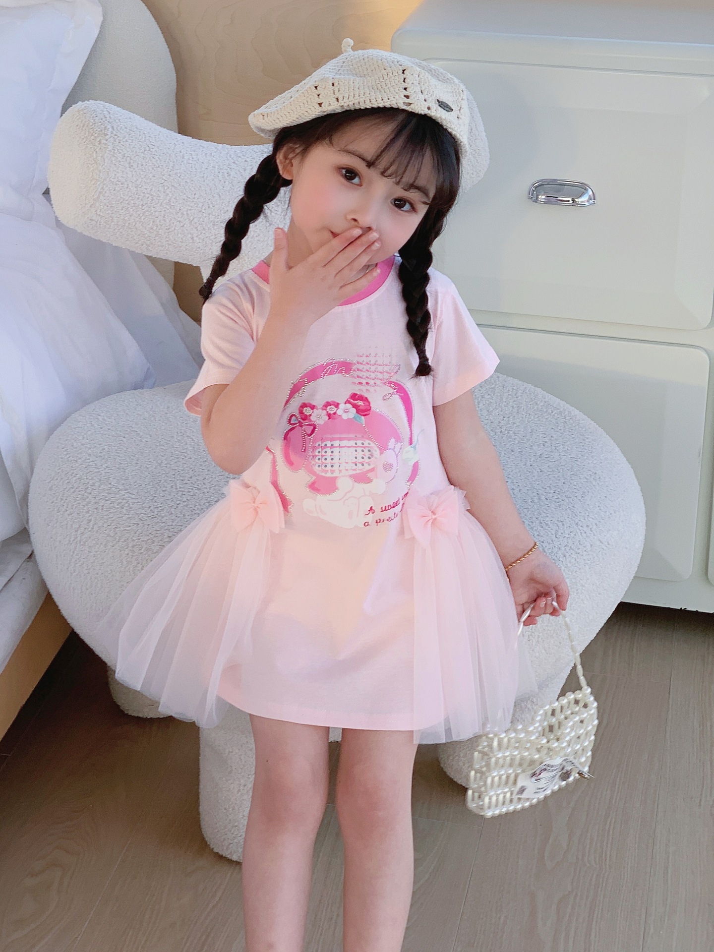 【100％纯棉】夏季新款女童连衣裙网纱公主裙烫钻闪闪可爱小童裙详情12