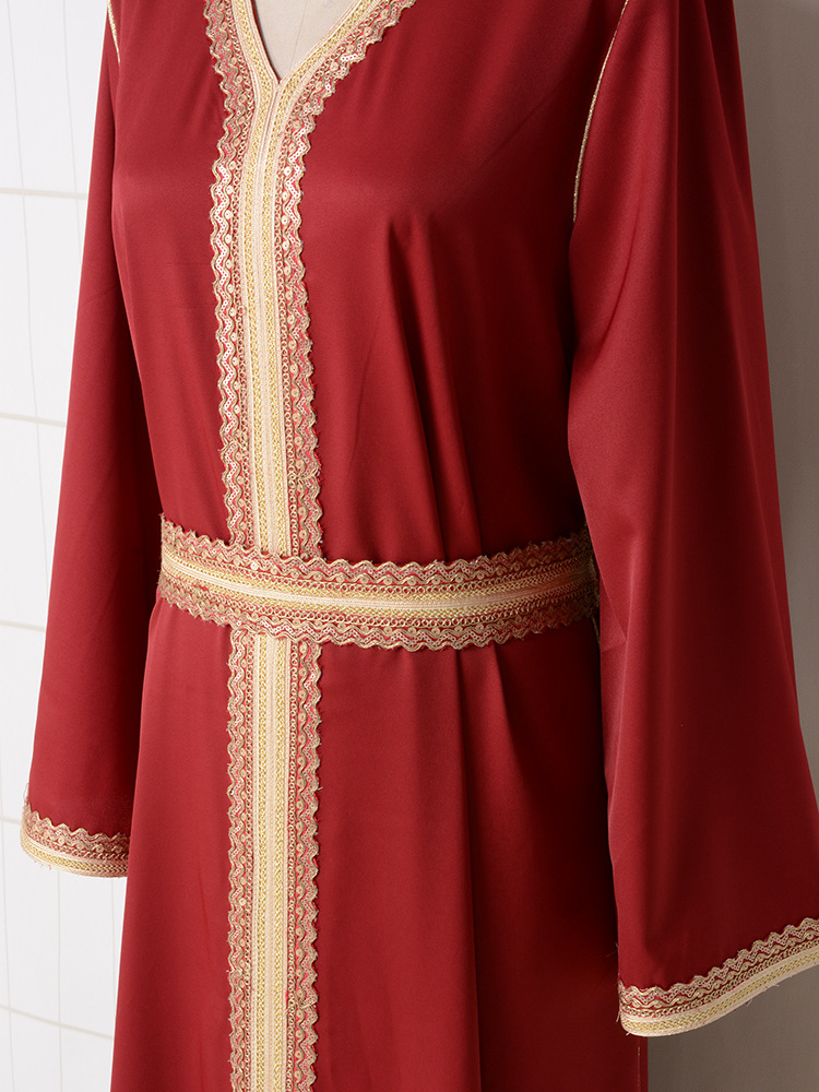 MT098中东外贸迪拜穆斯林长袍女装 刺绣金色珠片花边连衣裙 abaya详情40