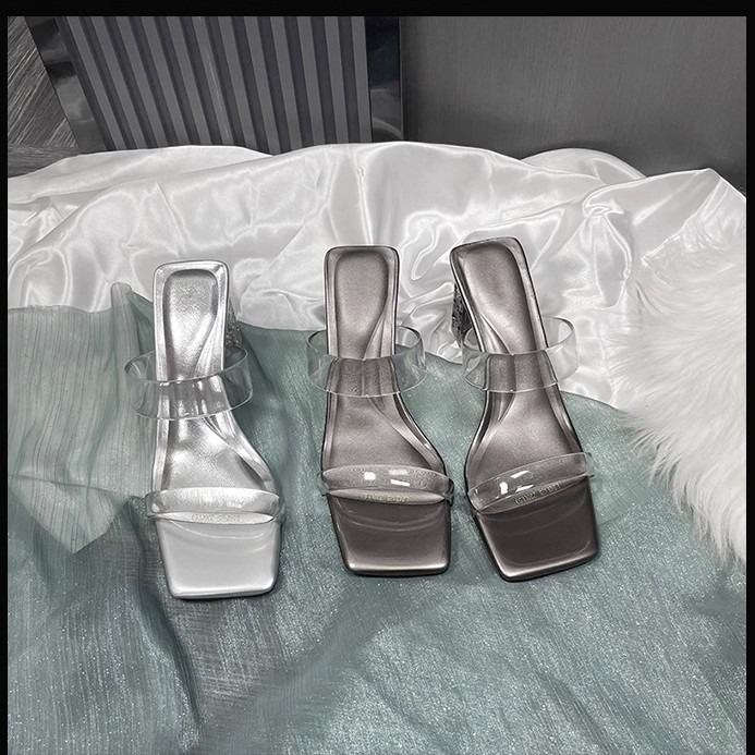 羊皮版~法式绝美透明一字凉拖鞋女夏季外穿精致2024新款粗高跟鞋详情17