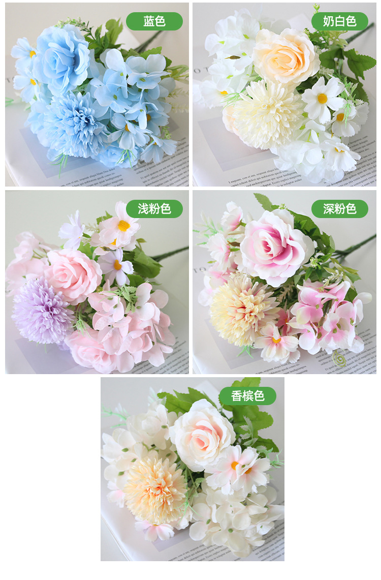 假花花束单支塑料雏菊玫瑰绢布干花花坛栅栏小把插花田园装饰详情15