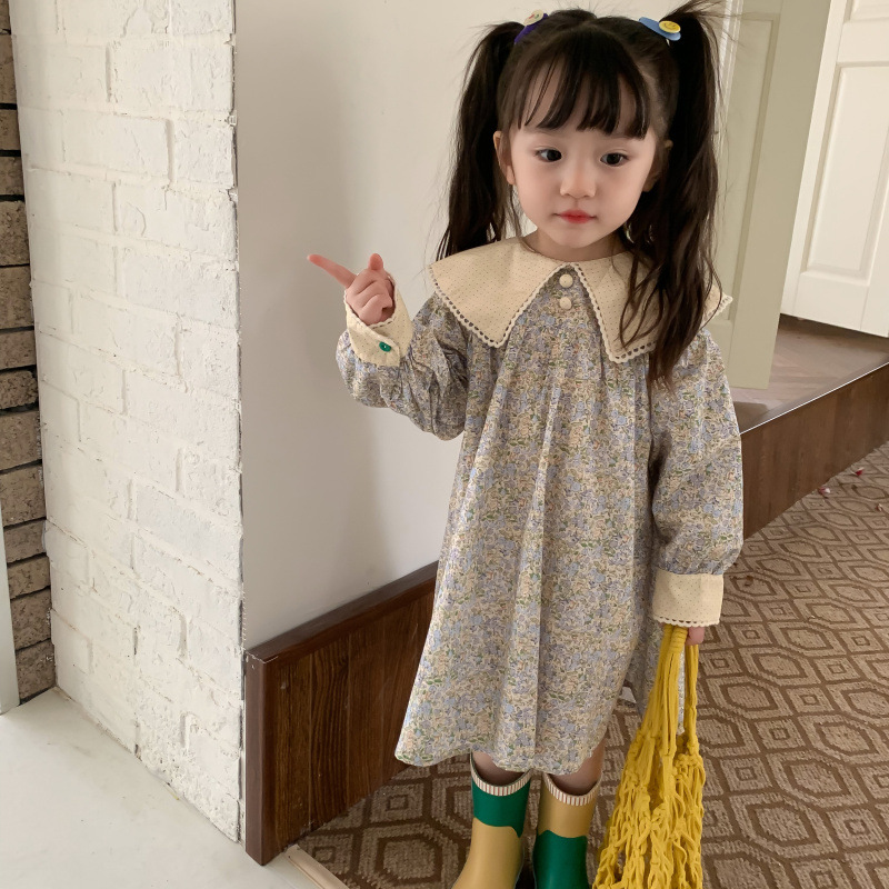 韩国童装女童碎花连衣裙春装洋气儿童娃娃领气质宝宝甜美公主裙子详情15