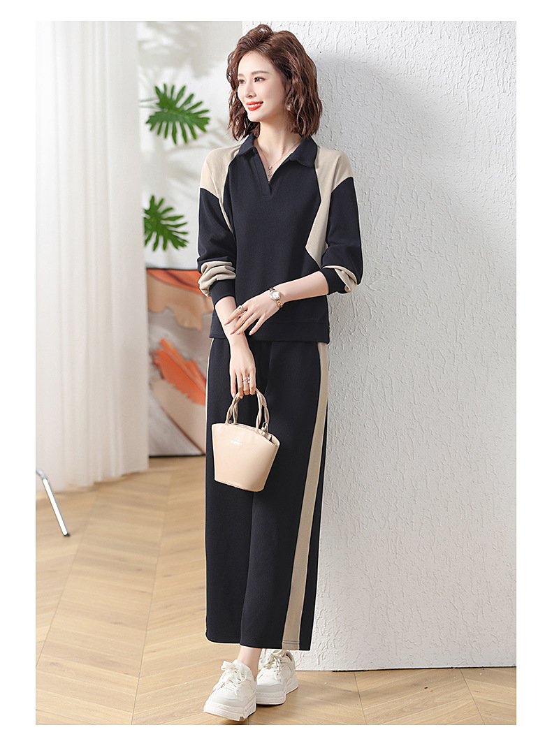 New autumn collection for middle-aged moms, a color-blocking sportswear set for middle-aged women, a loose lapel hoodie, long-sleeved two-piece set pic 21