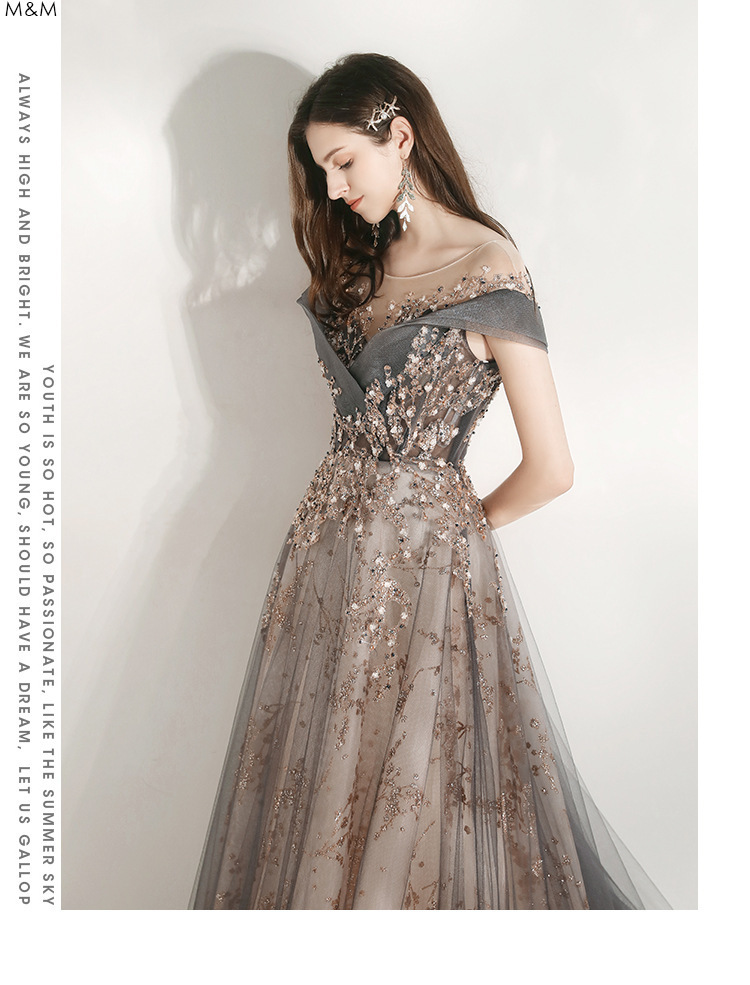 宴会晚礼服女2022年新款主持人派对长裙显瘦重手工年会欧美连衣裙详情8