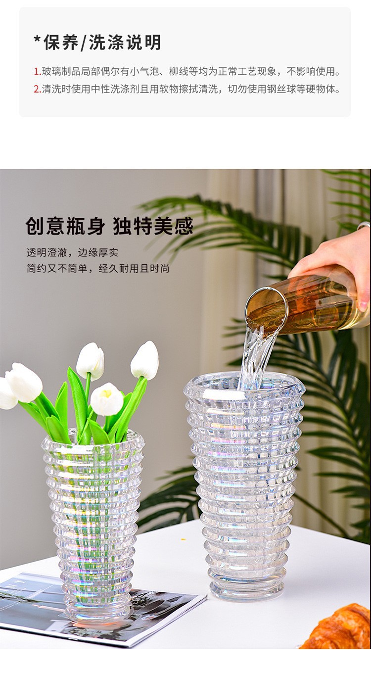 璀璨重厚水晶玻璃花瓶透明北欧水培客厅插干鲜花装饰摆件详情5