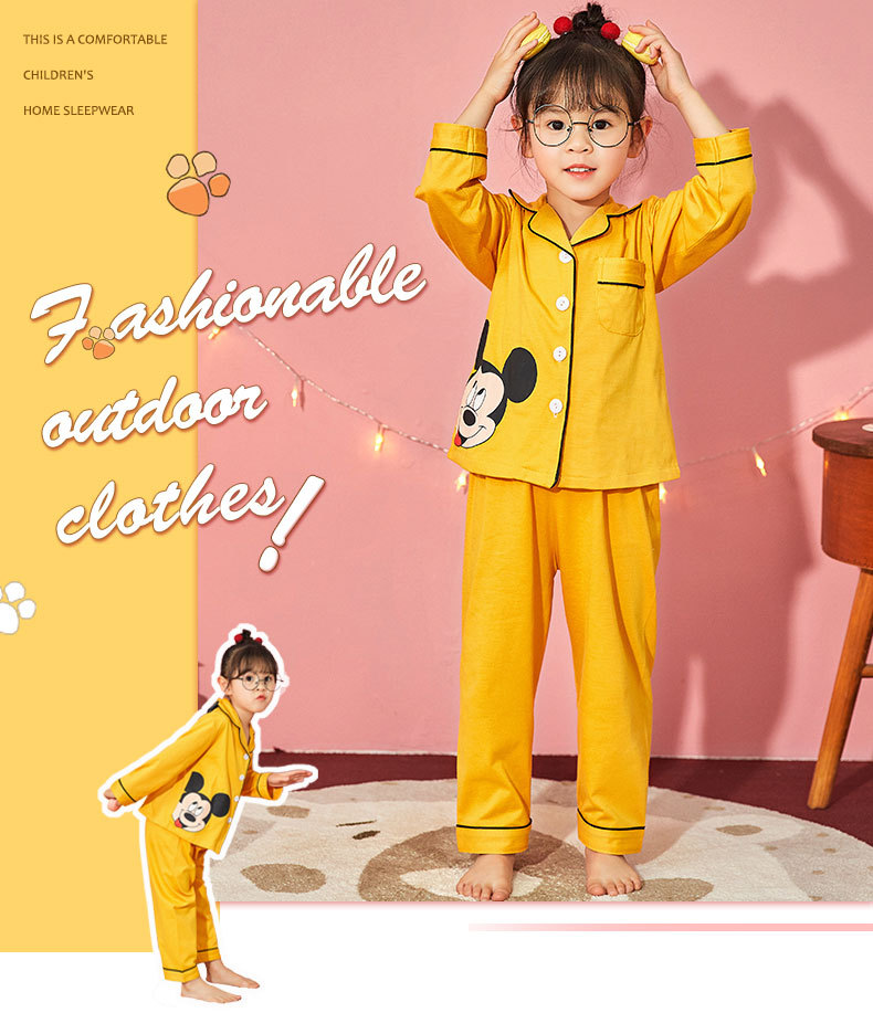 儿童睡衣女孩针织棉春秋冬开衫翻领长袖外贸男工厂宝宝家居服套装详情3