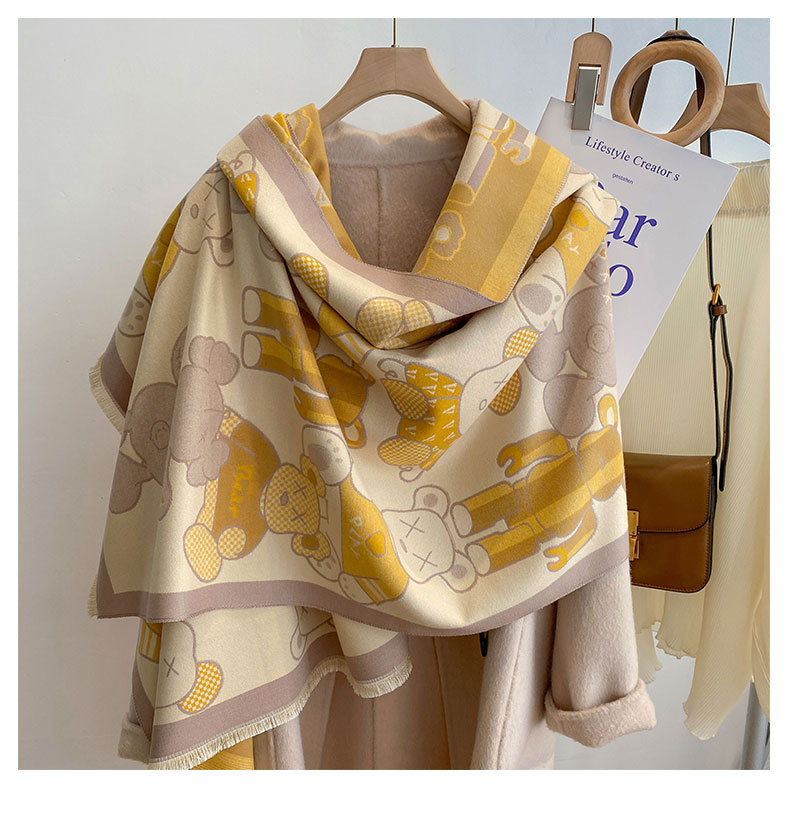 The 2022 autumn and winter new shawl bestseller, the trendy brand Bear faux cashmere scarf, is fashionable and versatile for women, sold directly by the manufacturer pic 7