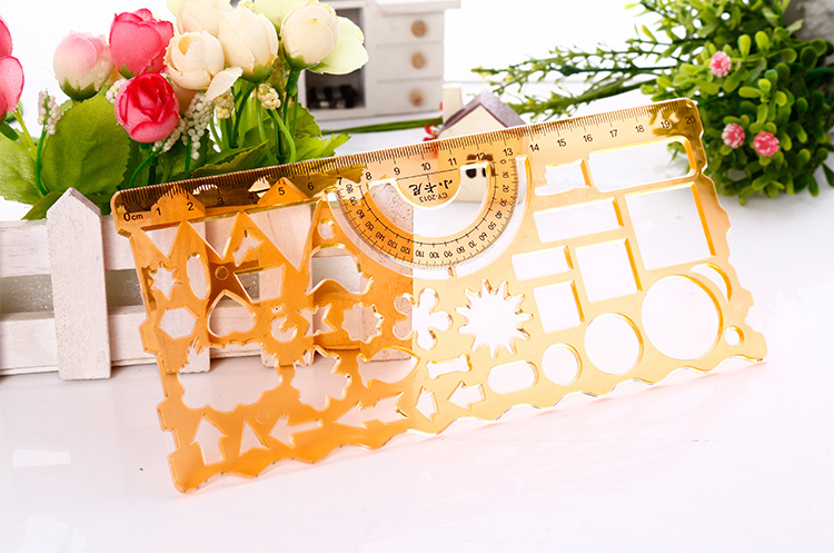 厂家直销学生塑料尺 创意绘画镂空尺子 彩色混装多功能尺详情5