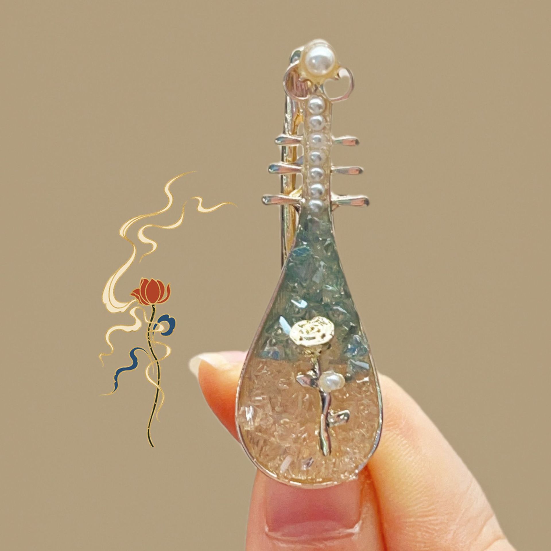 国风玫瑰花琵琶发夹高级感小众侧边夹夹子古风发卡复古头饰发饰女详情2