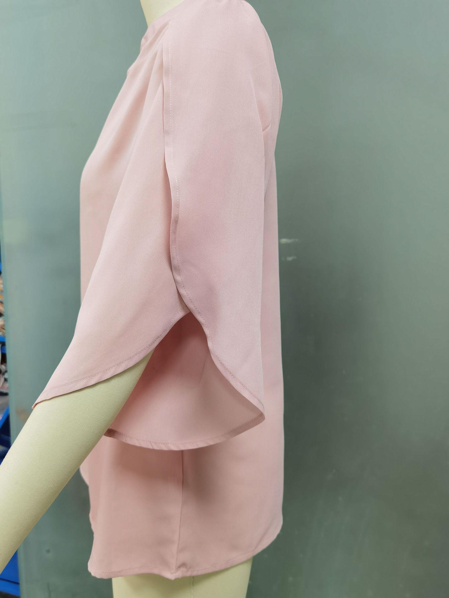 2023跨境亚马逊temu夏季新款欧美女式七分袖女装宽松V领雪纺衬衫详情3