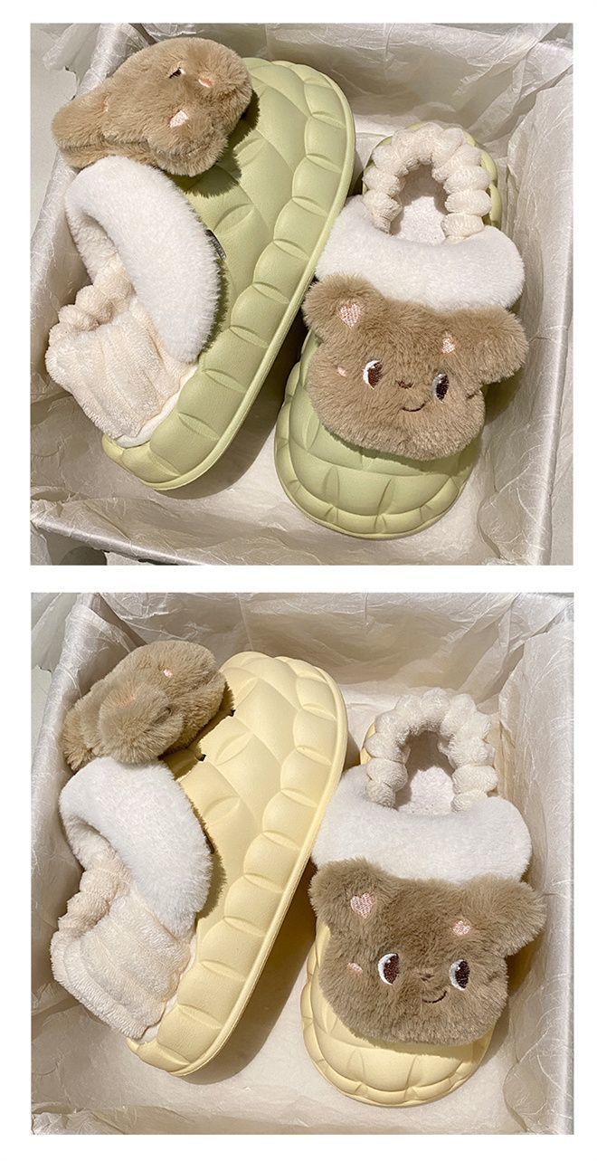 可爱毛绒熊可拆卸棉拖女冬季外穿室内EVA厚底防水踩屎感保暖棉鞋详情13